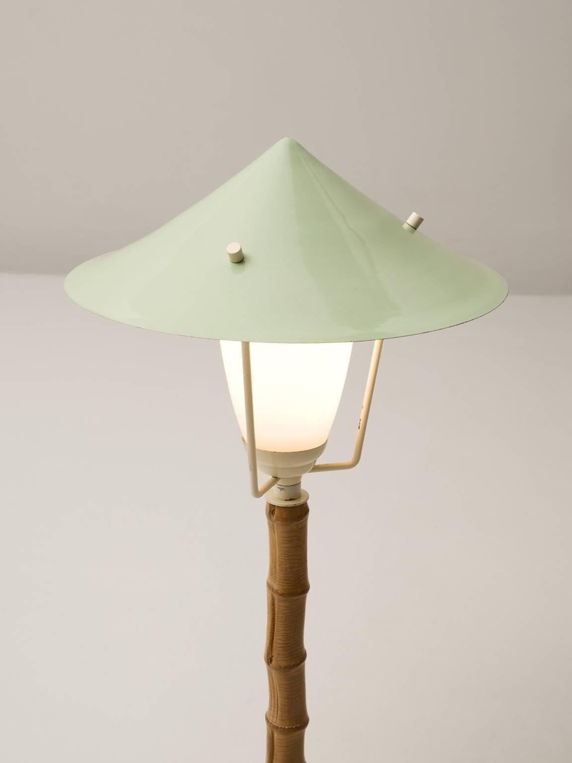 Mid-Century Modern J.T. Kalmar 'Karla' Bamboo Green Table Lamp, 1950s
