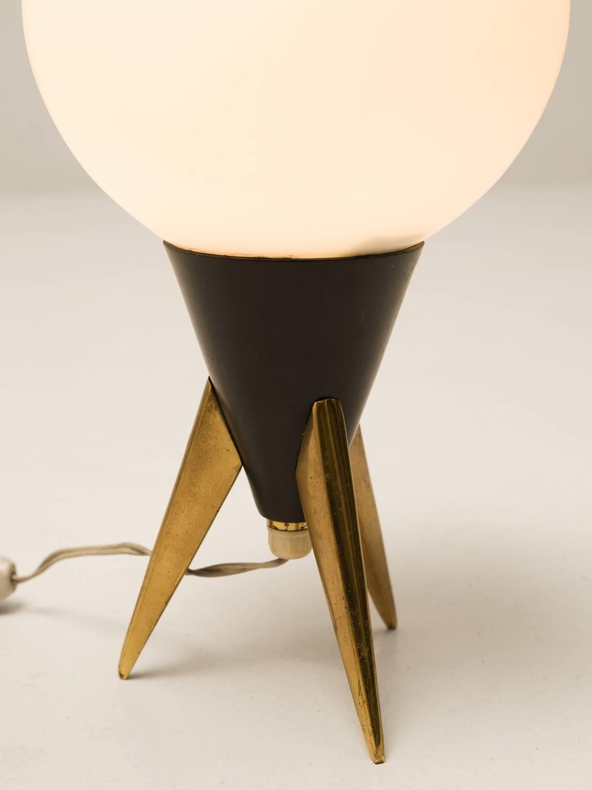 Mid-Century Modern Set of Two Brass and Black Colored Table Lamps