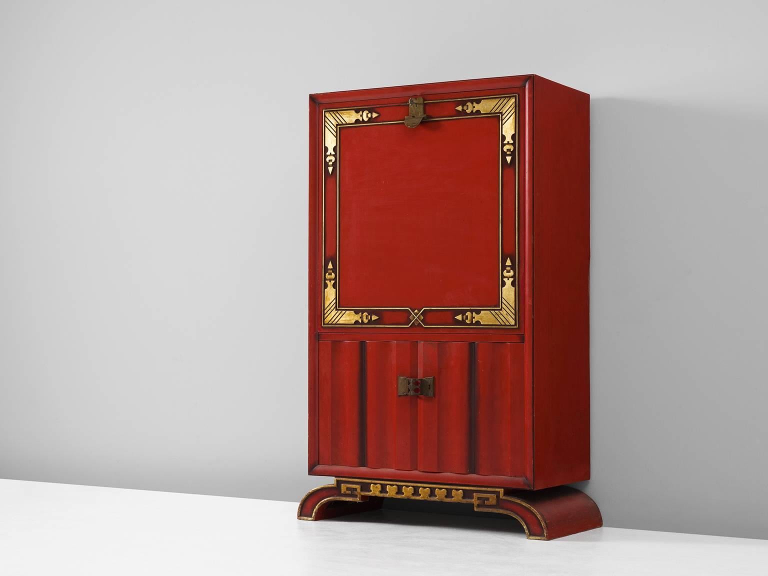 Art Deco Charles Van Beerleire Chinoiserie Bar Cabinet