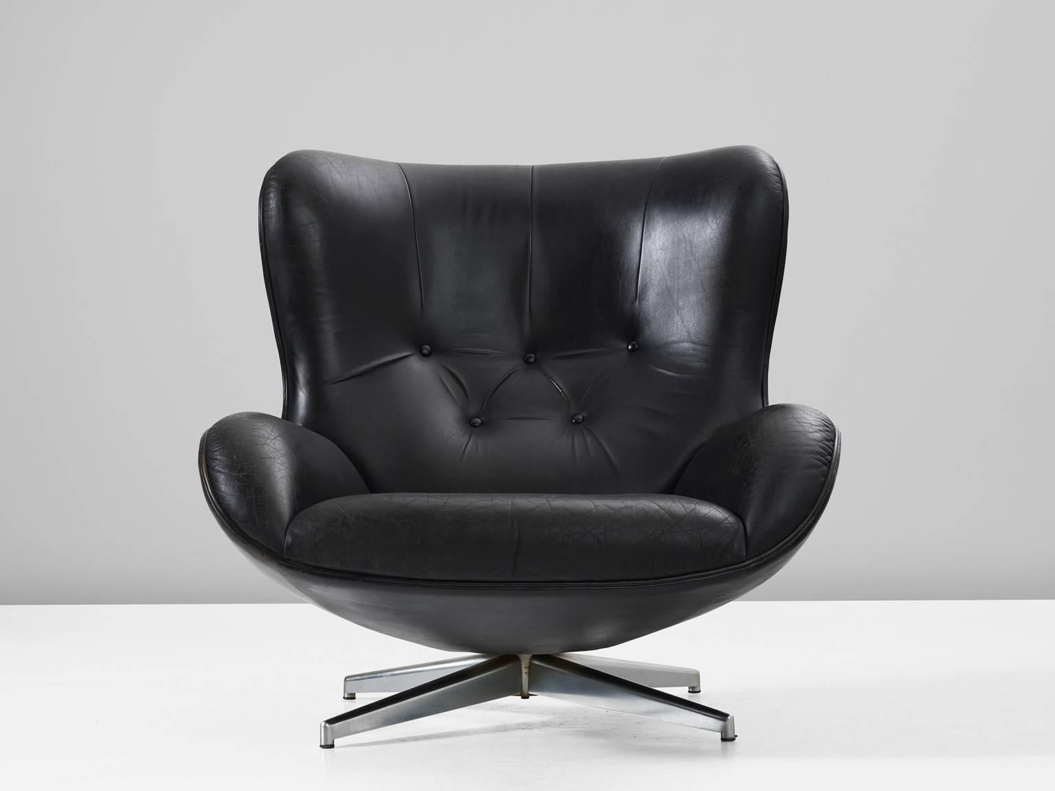 Danish Illum Wikkelsø Lounge Chair and Ottoman in Black Leather