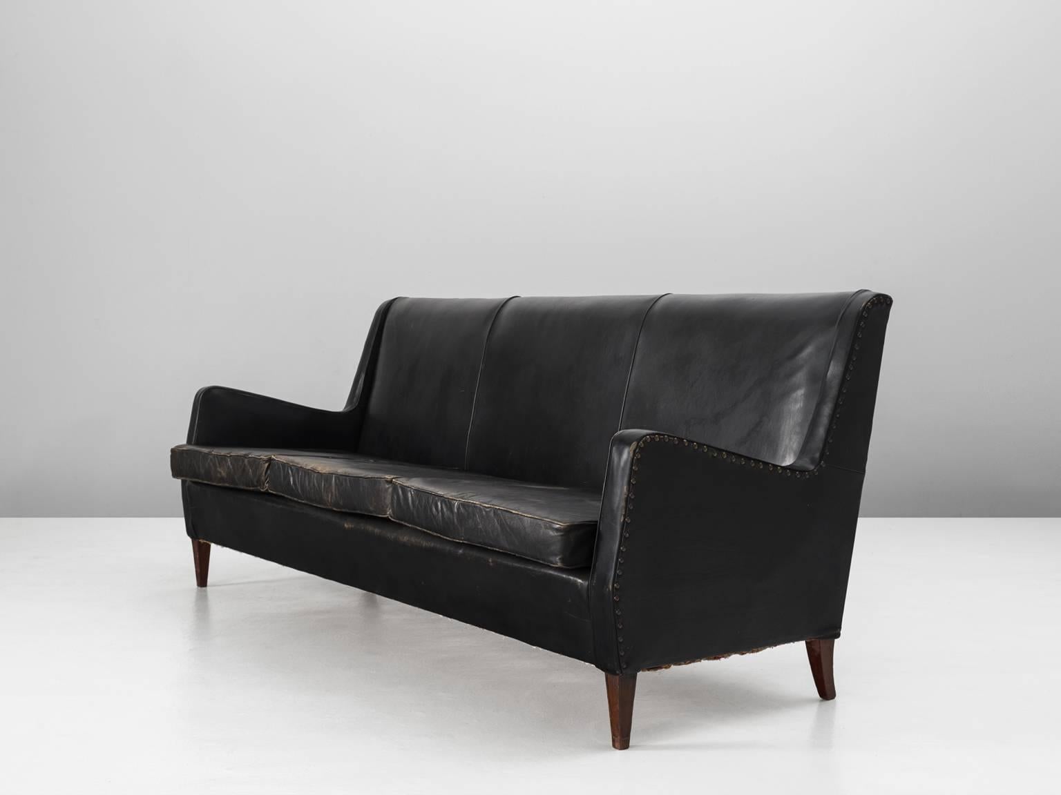 Danish Living-Room Set in Original Black Leather Upholstery 1
