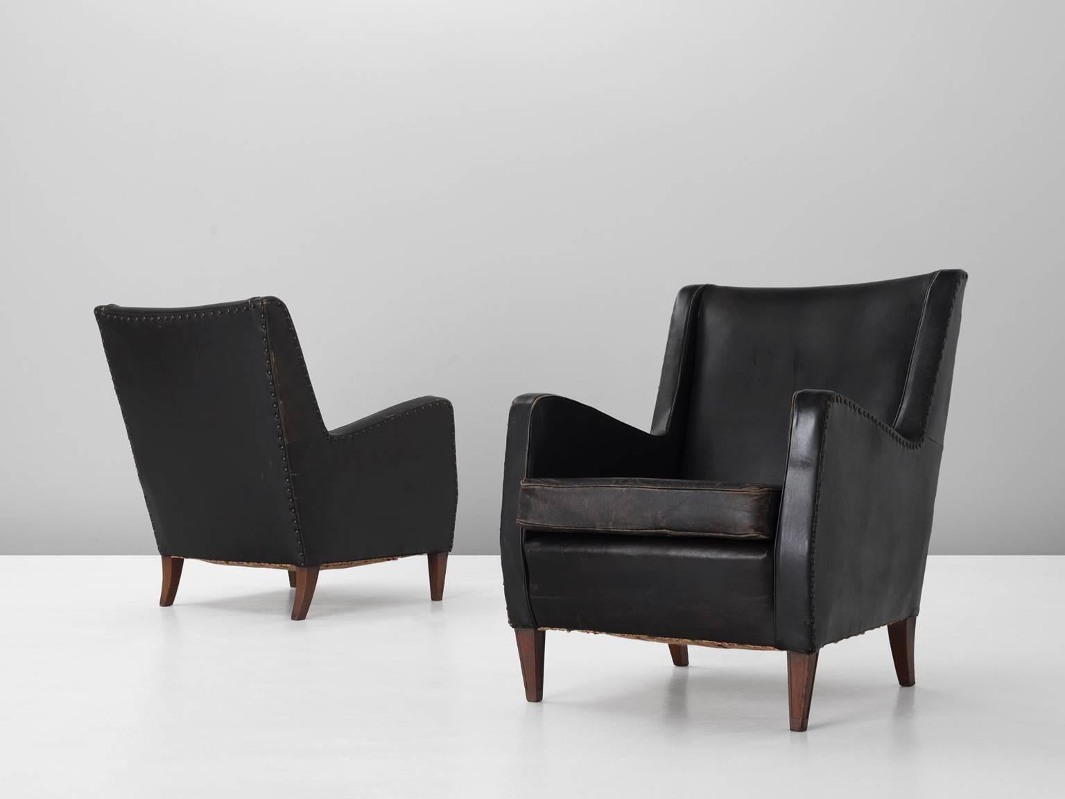 Mid-20th Century Danish Living-Room Set in Original Black Leather Upholstery