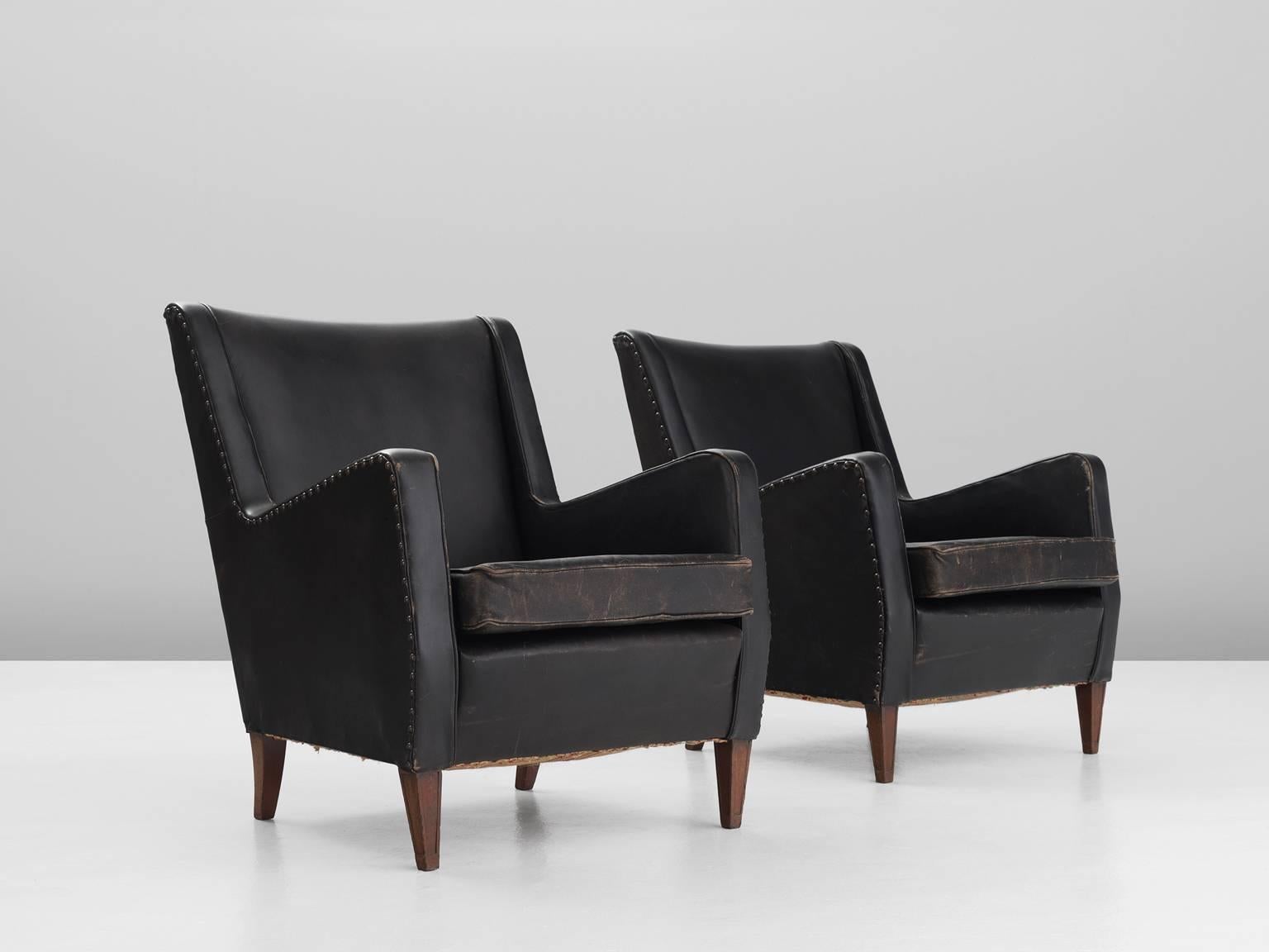 Danish Living-Room Set in Original Black Leather Upholstery In Excellent Condition In Waalwijk, NL