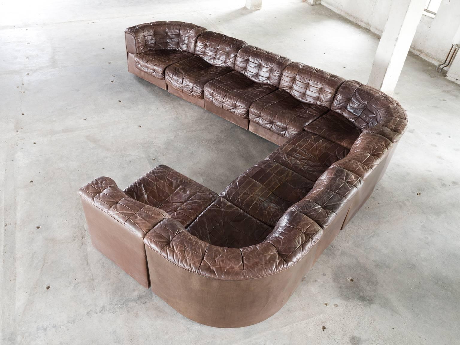 Sectional sofa model DS-11, in leather, by De Sede, Switzerland, 1970s. 

This high quality sectional sofa contains three corner elements and six normal elements, which makes it possible to arrange this sofa to your own wishes. The design is