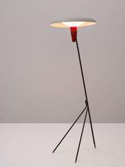 Louis C. Kalff Red and Grey Floor Lamp for Philips
