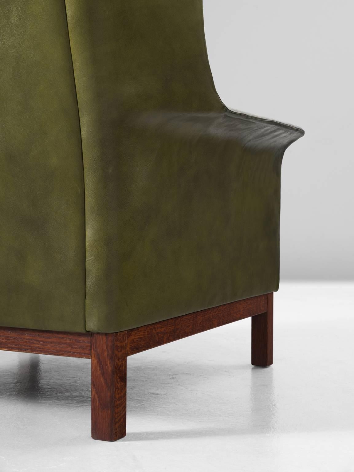Arne Norell High Back Chair in Patinated Green Buffalo Leather 1