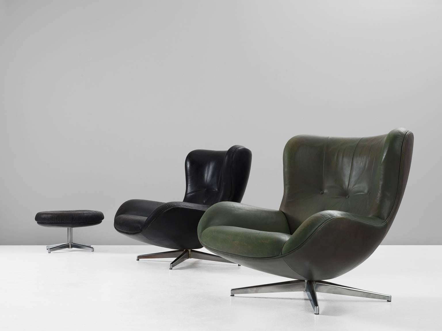 Illum Wikkelsø Green Leather Swivel Lounge Chair 2