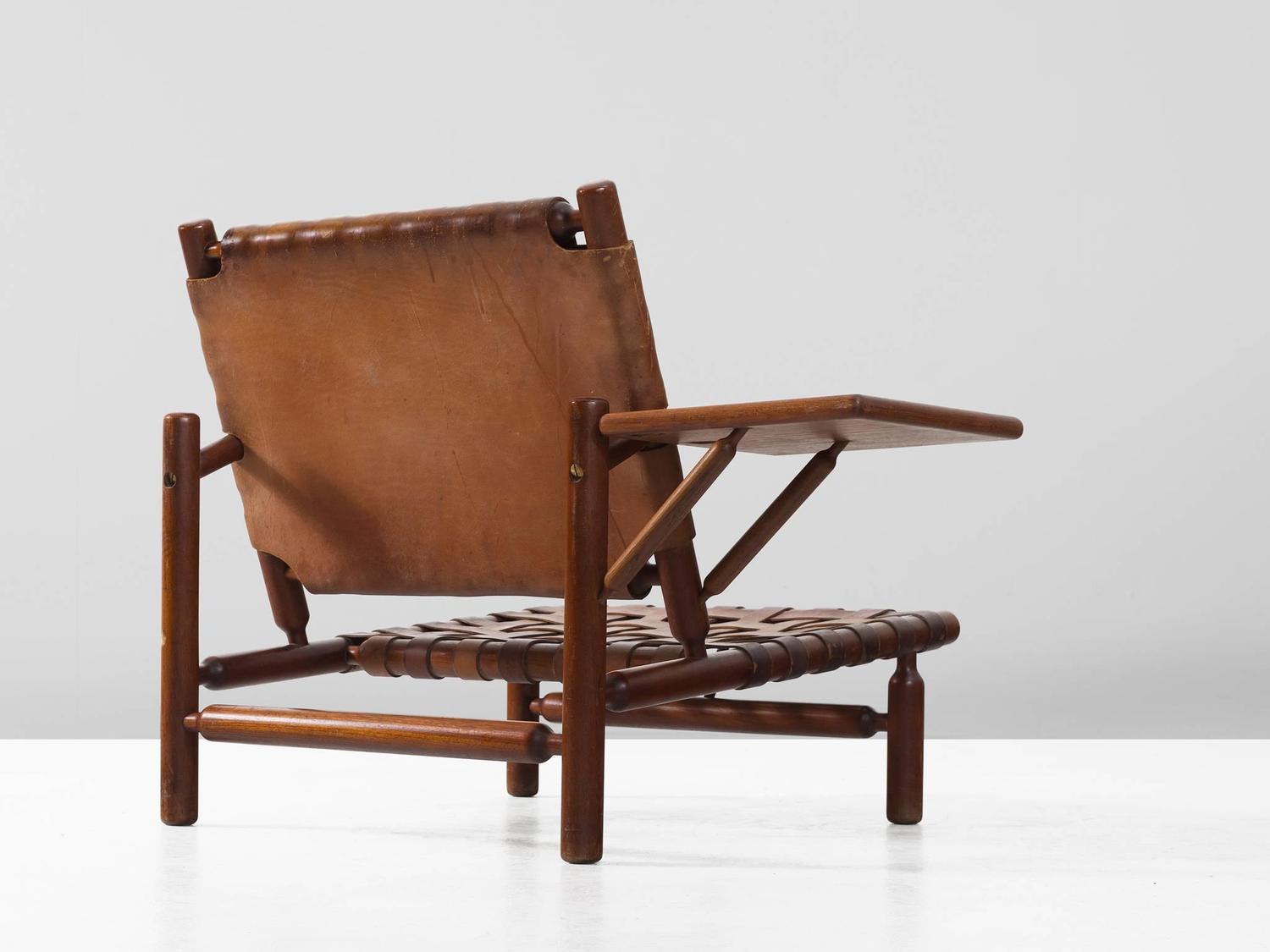 Ilmari Tapiovaara Rare Leather Strap Lounge Chair and Ottoman For Sale at 1stdibs