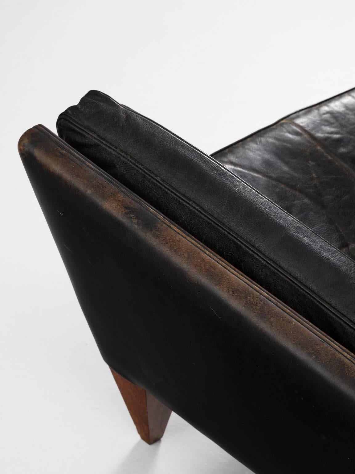 Illum Wikkelsø Pair of Black Leather 'Pyramid' Lounge Chairs 1