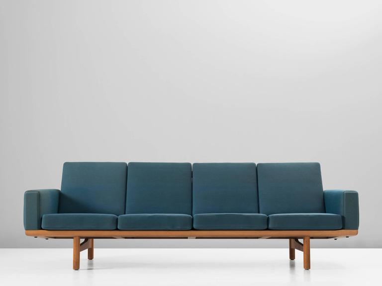 Hans Wegner Sofa In Oak And Petrol Upholstery For Getama At Sofa Ge236 4 In Oak And Fabric By Hans Wegner For Getama