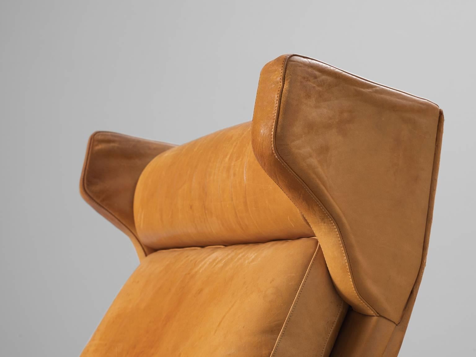 Danish Wingback Chair in Solid Rosewood and Patinated Cognac Leather 2