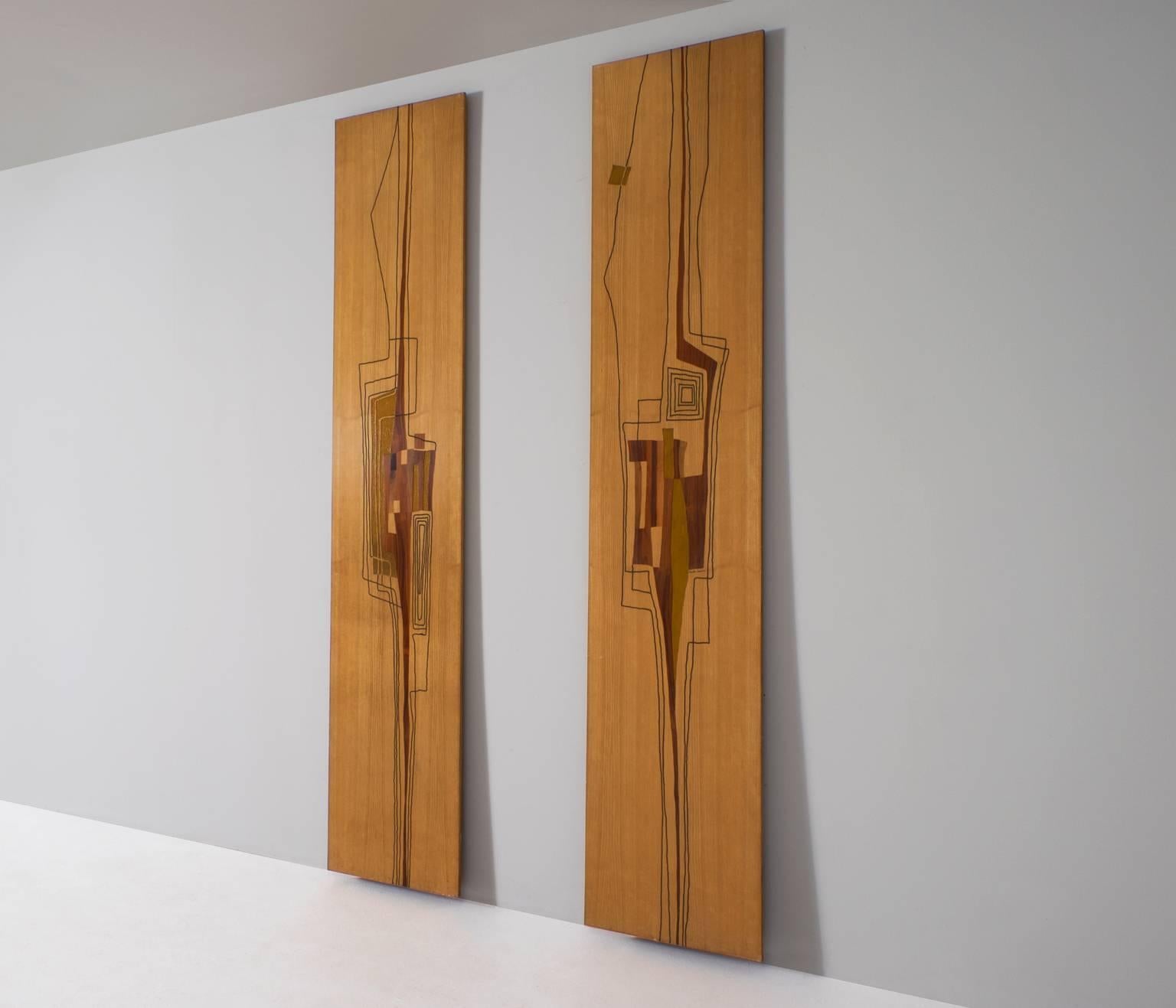 Mid-Century Modern Marcello Siard Set of Two Wooden Wall Panels 