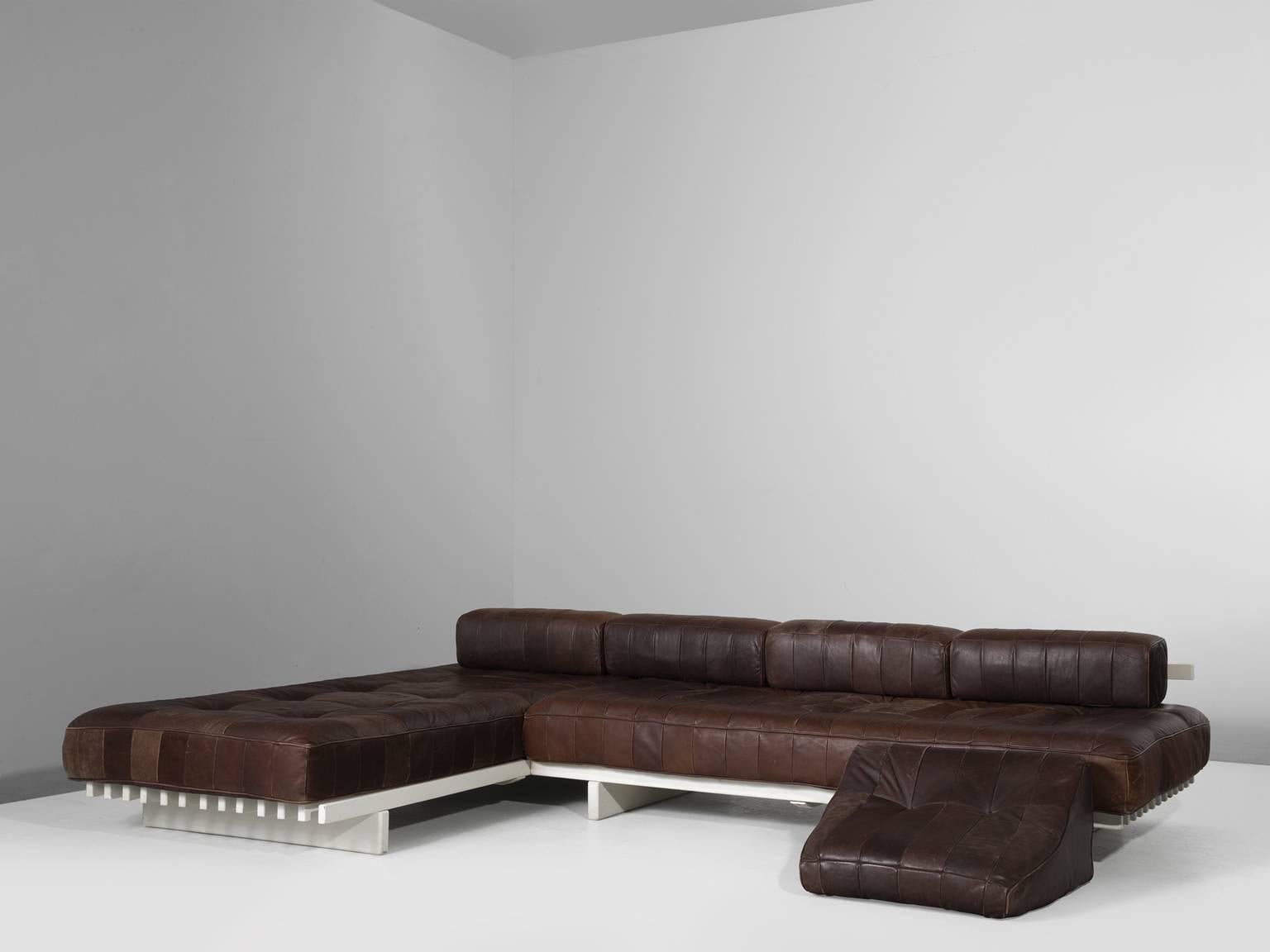 Lacquered De Sede DS80 Brown Leather Sectional Sofa