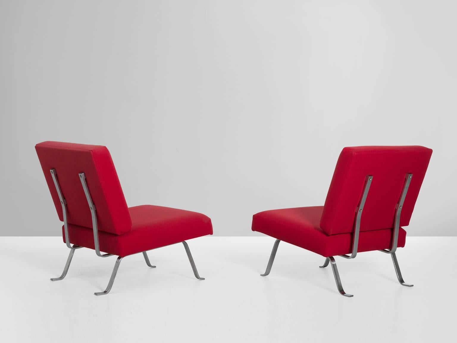Mid-Century Modern Hein Salomonson Set of Two Easy Chairs in Red Fabric Upholstery