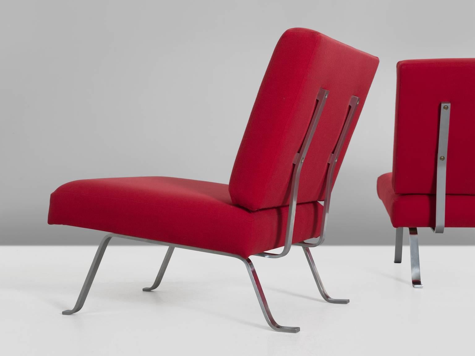 Hein Salomonson Set of Two Easy Chairs in Red Fabric Upholstery In Good Condition In Waalwijk, NL