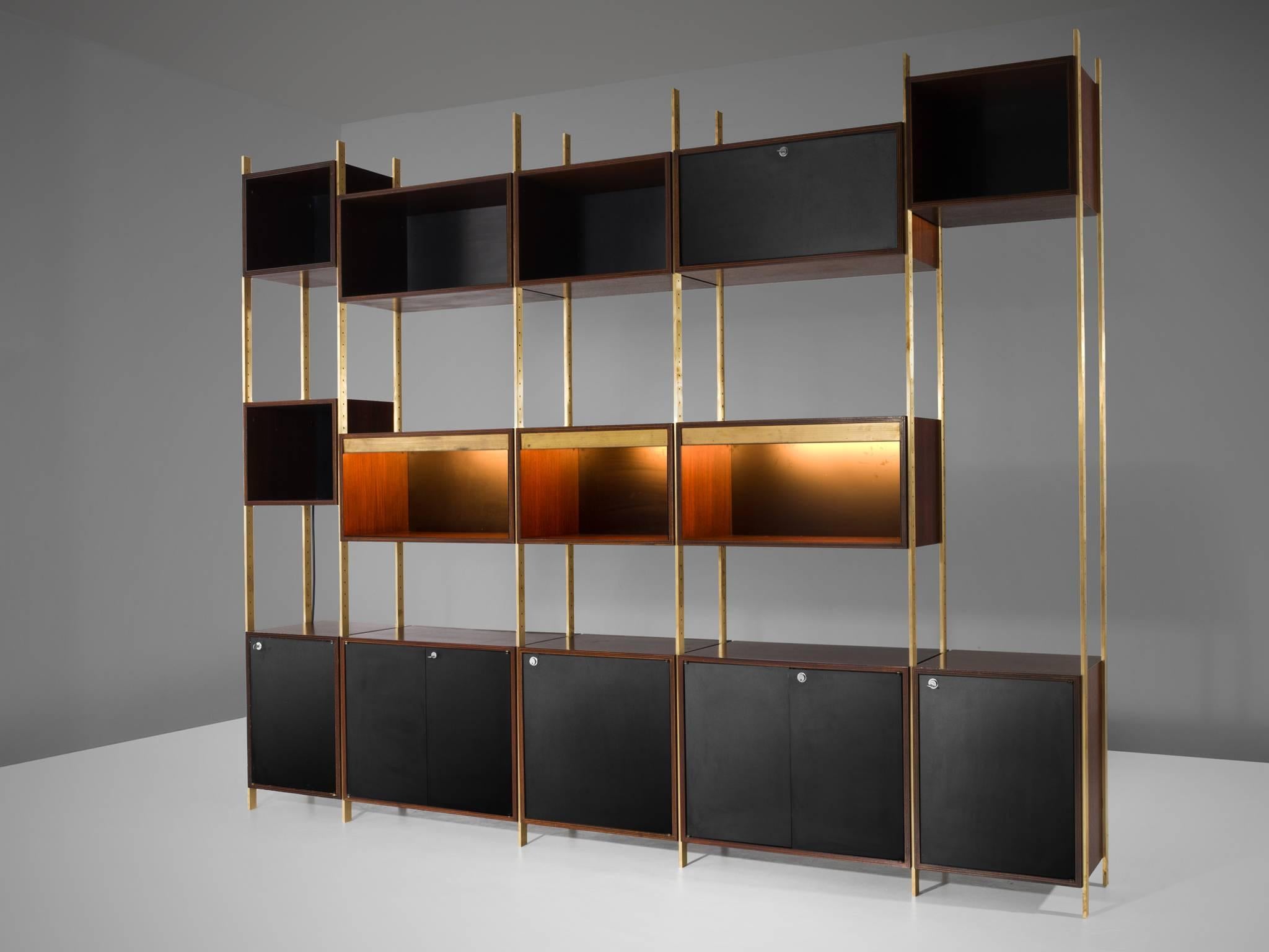Mid-Century Modern Jules Wabbes Exceptional Illuminated Library in Rosewood and Brass