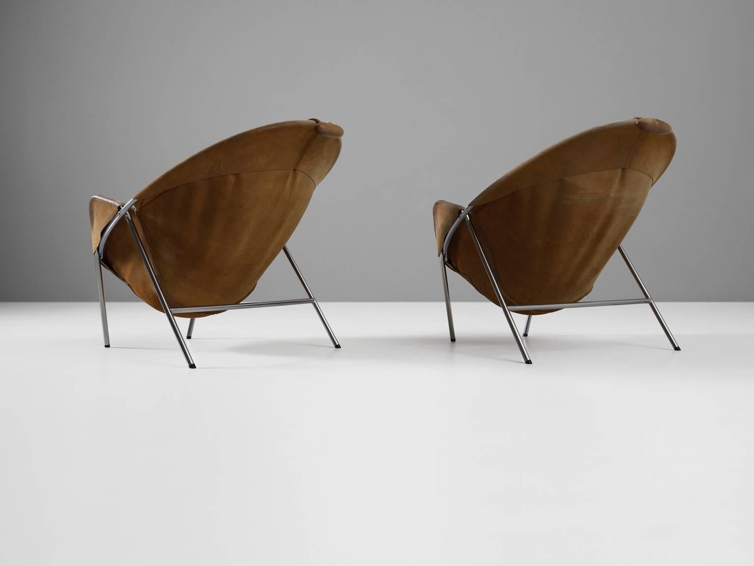 Mid-Century Modern Erik Jørgensen Set of Two Easy Chairs in Cognac Suede