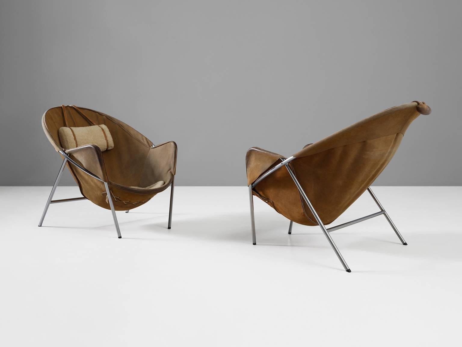 Danish Erik Jørgensen Set of Two Easy Chairs in Cognac Suede