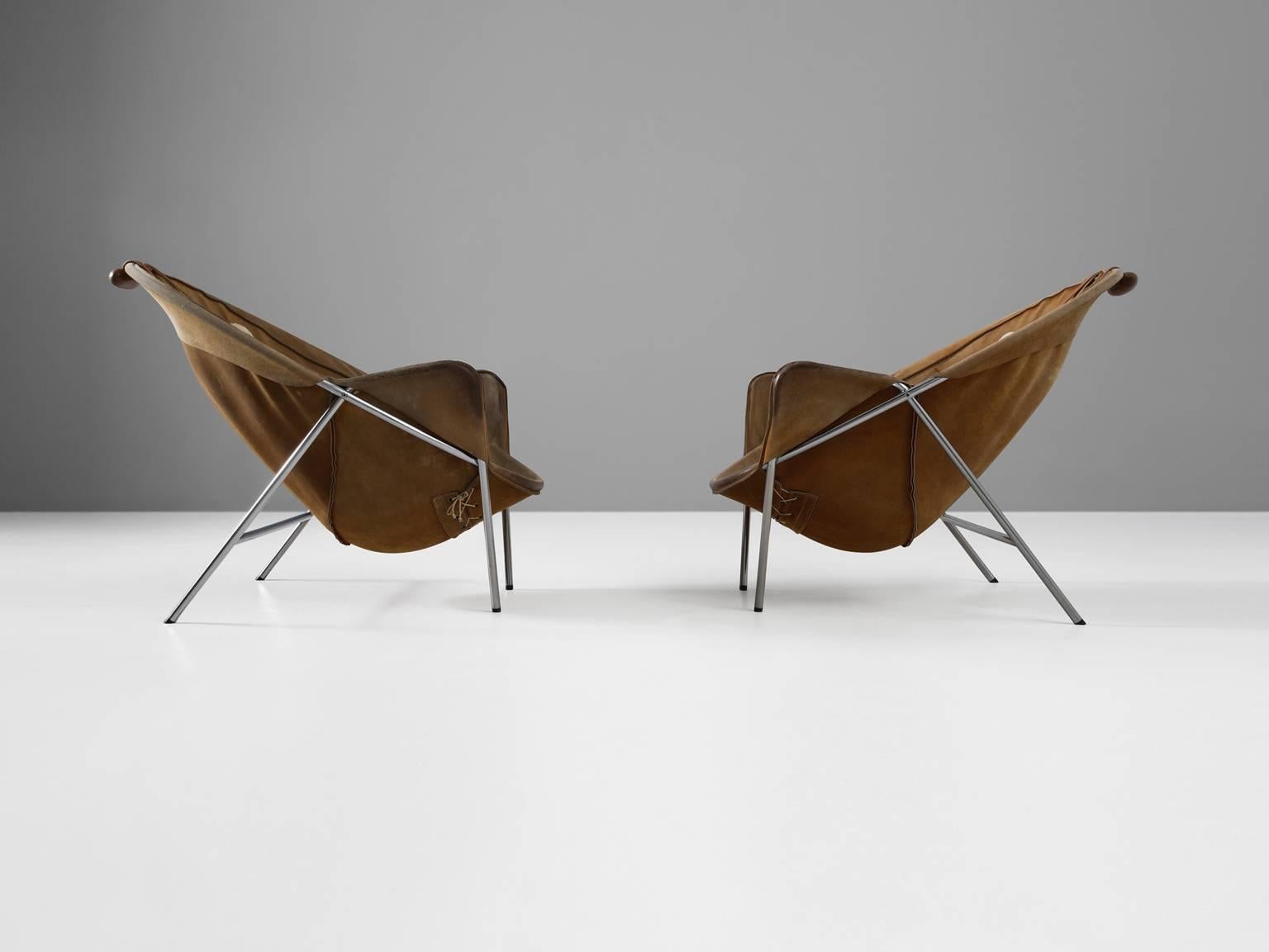 Erik Jørgensen Set of Two Easy Chairs in Cognac Suede In Good Condition In Waalwijk, NL