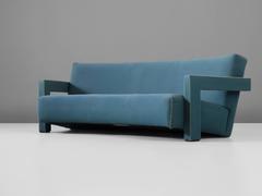 Gerrit Thomas Rietveld Curved 'Utrecht' Sofa in Blue Fabric Upholstery