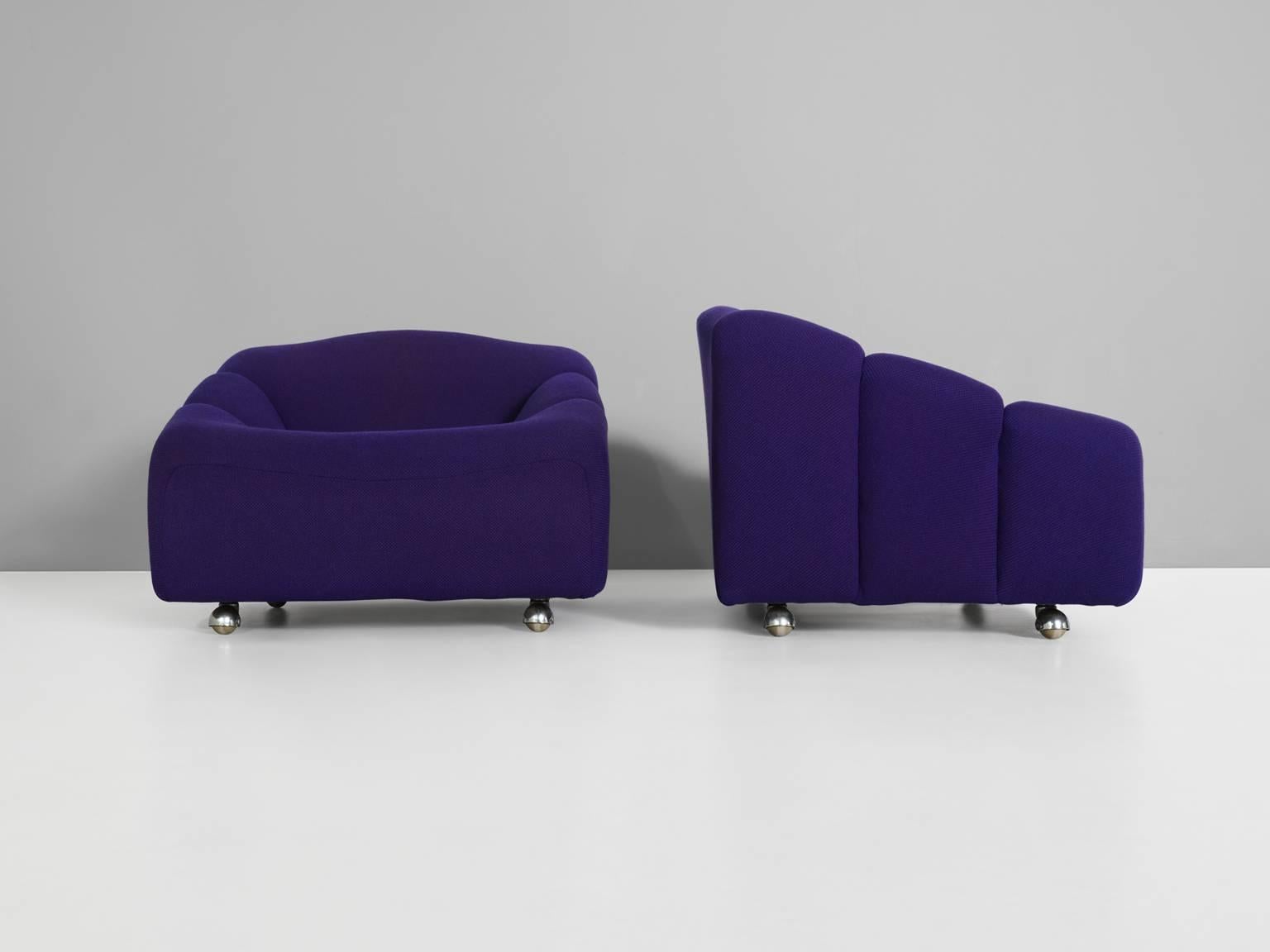 Mid-Century Modern Pierre Paulin Two Lounge Chairs in Purple from the ABCD Series for Artifort