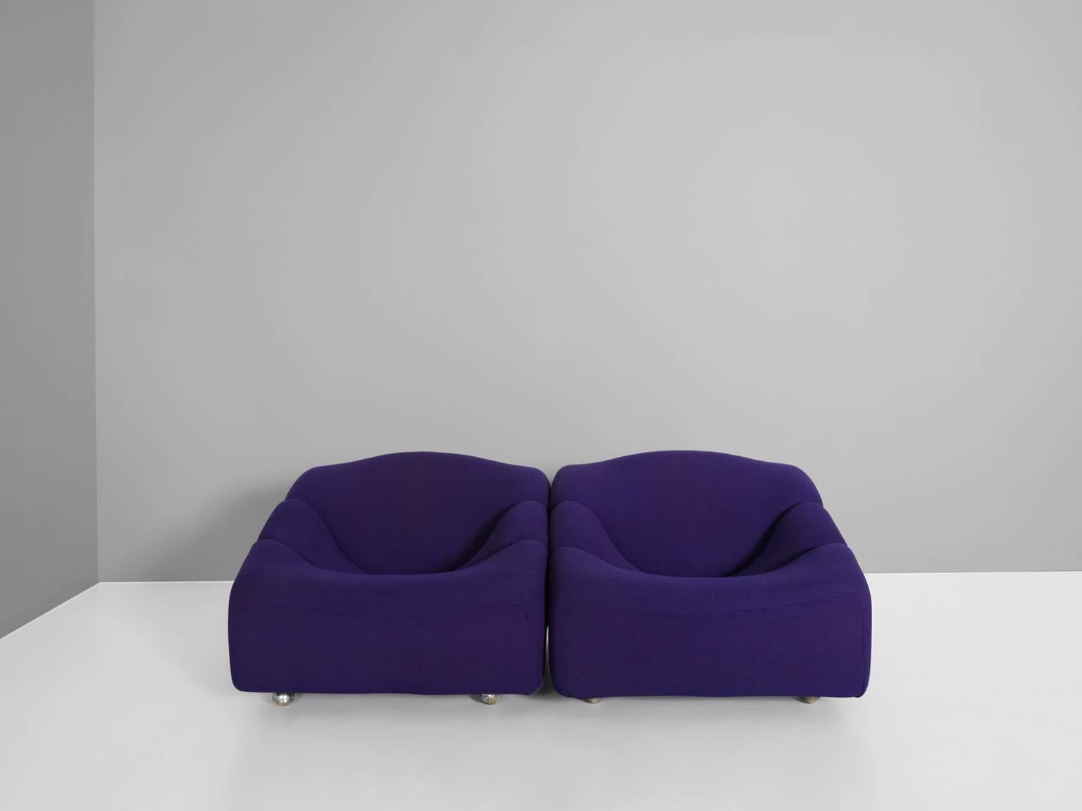 Dutch Pierre Paulin Two Lounge Chairs in Purple from the ABCD Series for Artifort