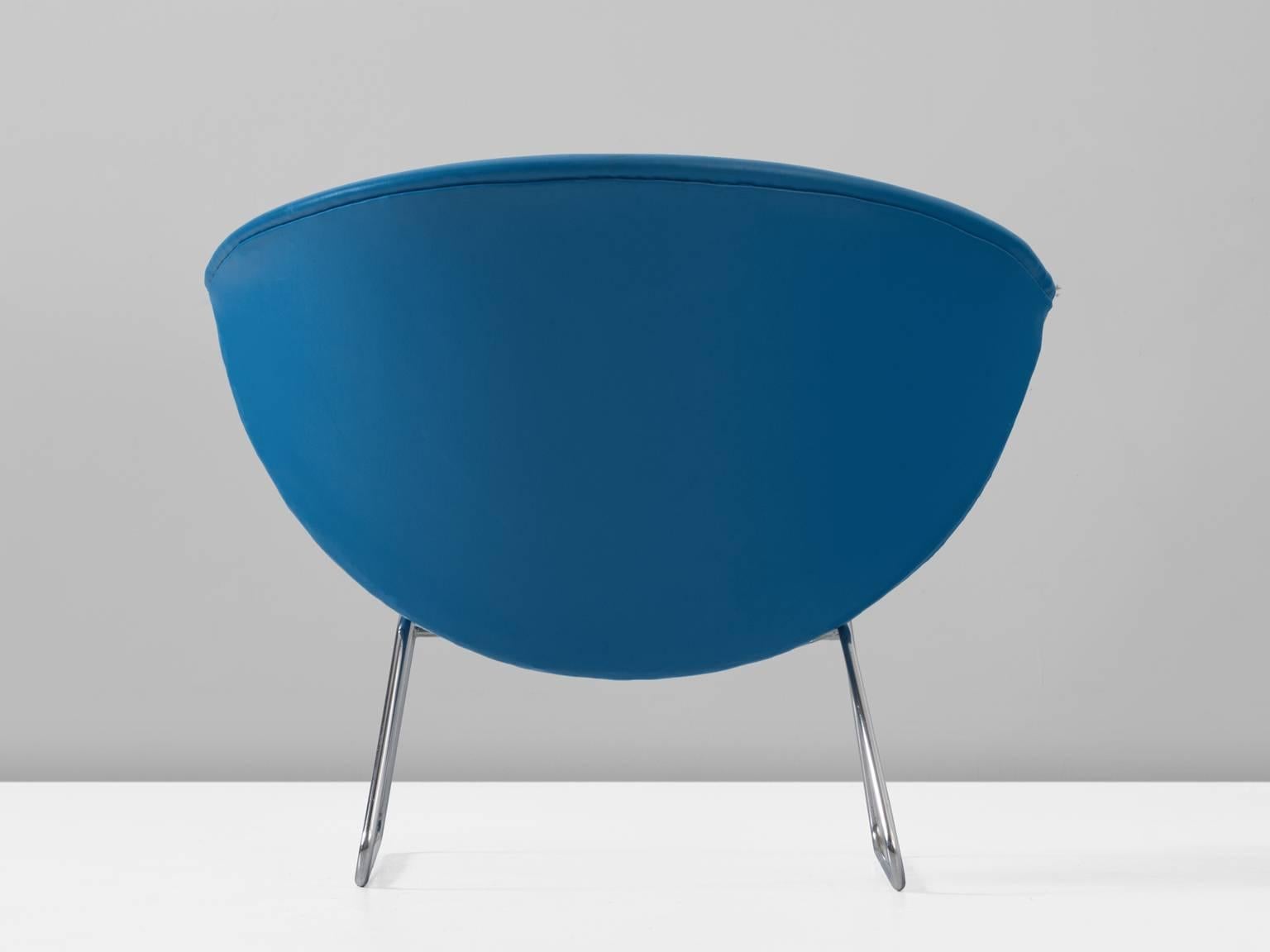 Mid-Century Modern Rudolf Wolf Easy Chair in Blue Upholstery for Rohé
