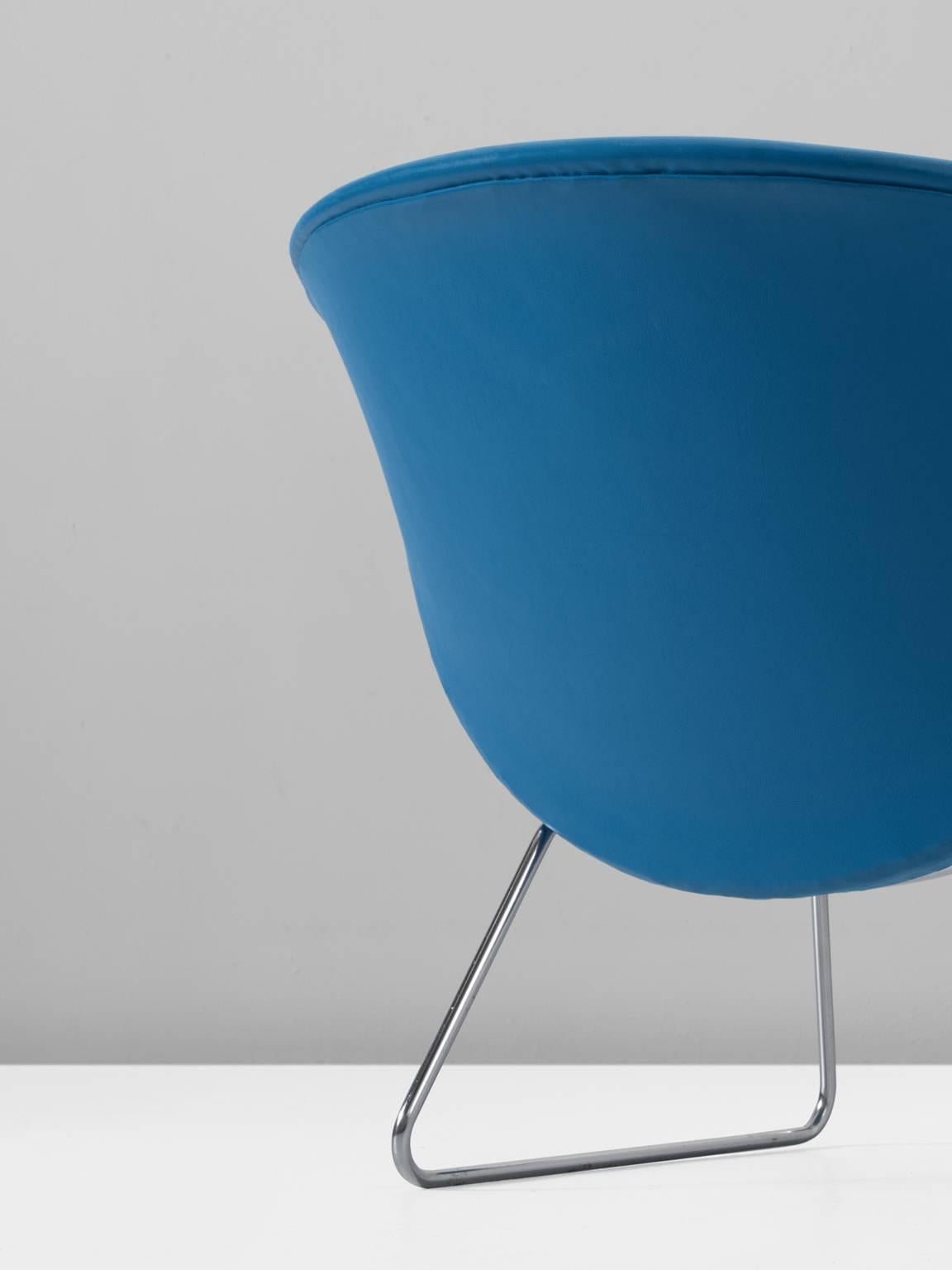 Mid-20th Century Rudolf Wolf Easy Chair in Blue Upholstery for Rohé