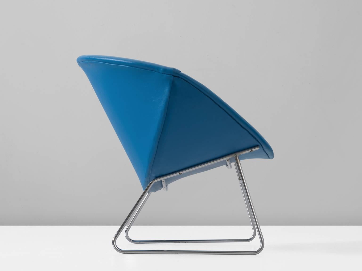 Dutch Rudolf Wolf Easy Chair in Blue Upholstery for Rohé
