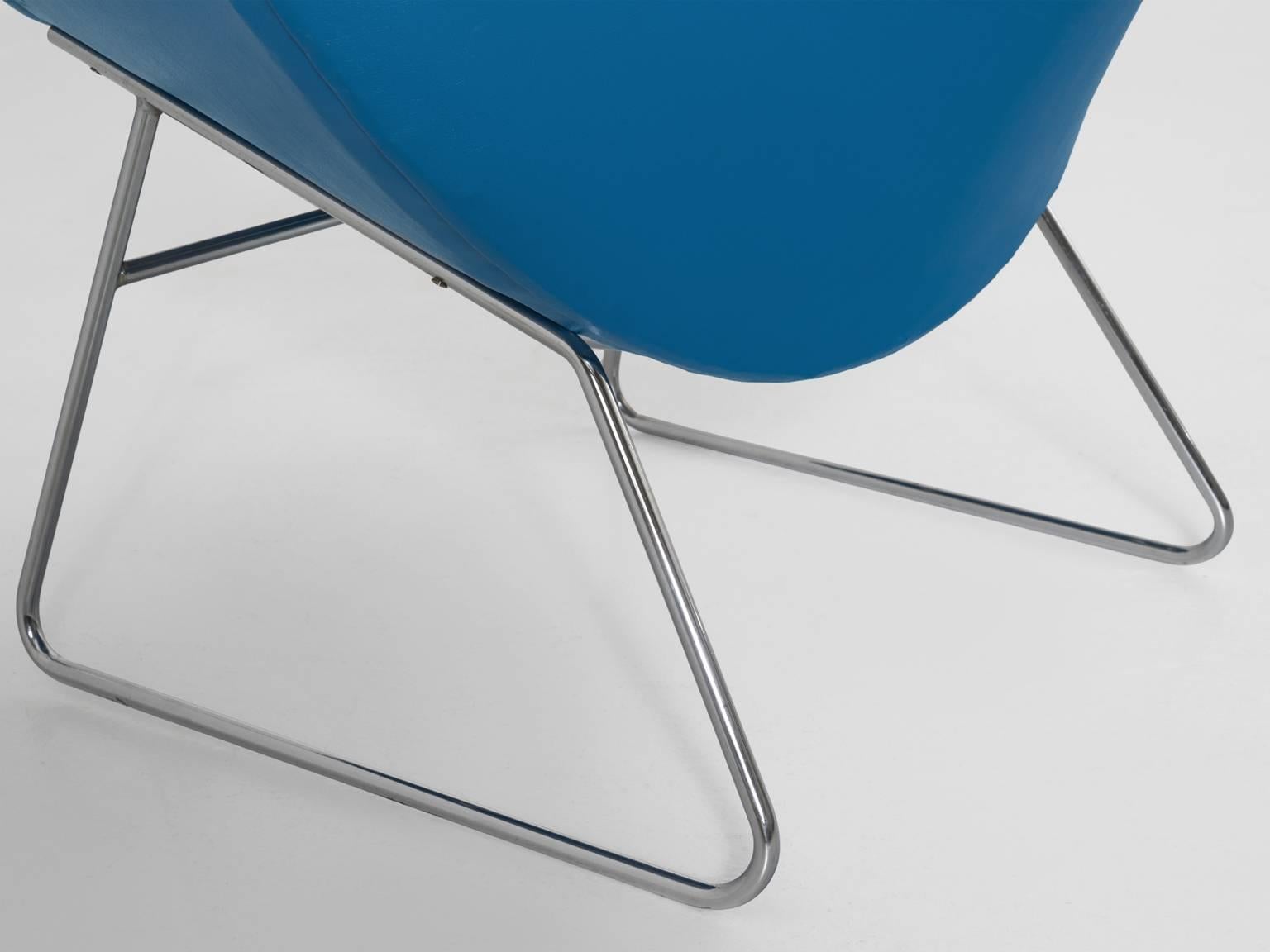 Metal Rudolf Wolf Easy Chair in Blue Upholstery for Rohé