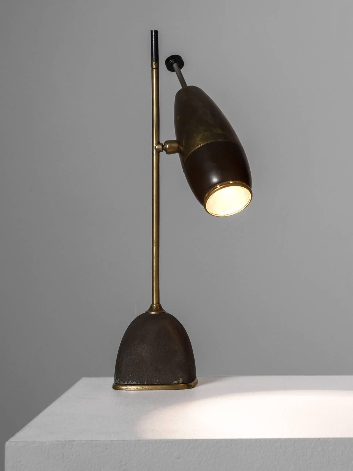 Mid-Century Modern Oscar Torlasco Brass 'Lens' Table Lamp by Lumi