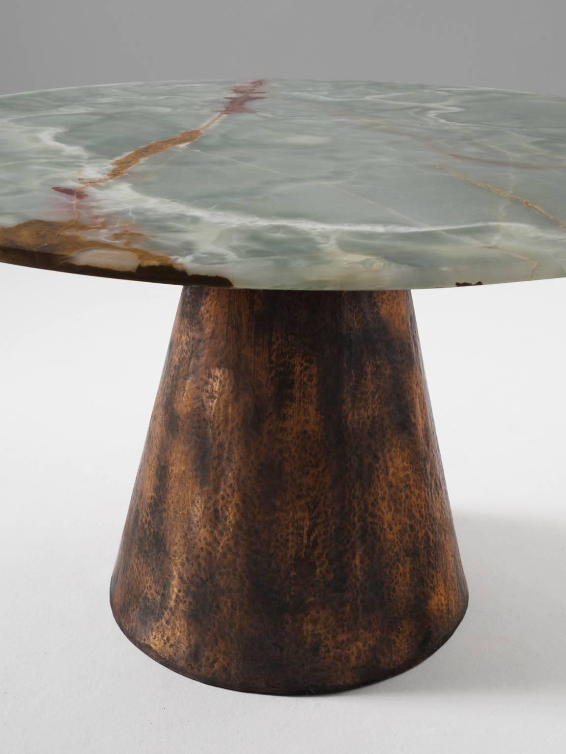Mid-Century Modern Onyx and Copper Table in Style of Angelo Mangiarotti