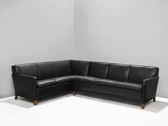 Danish Corner Sofa in Leather and Wood