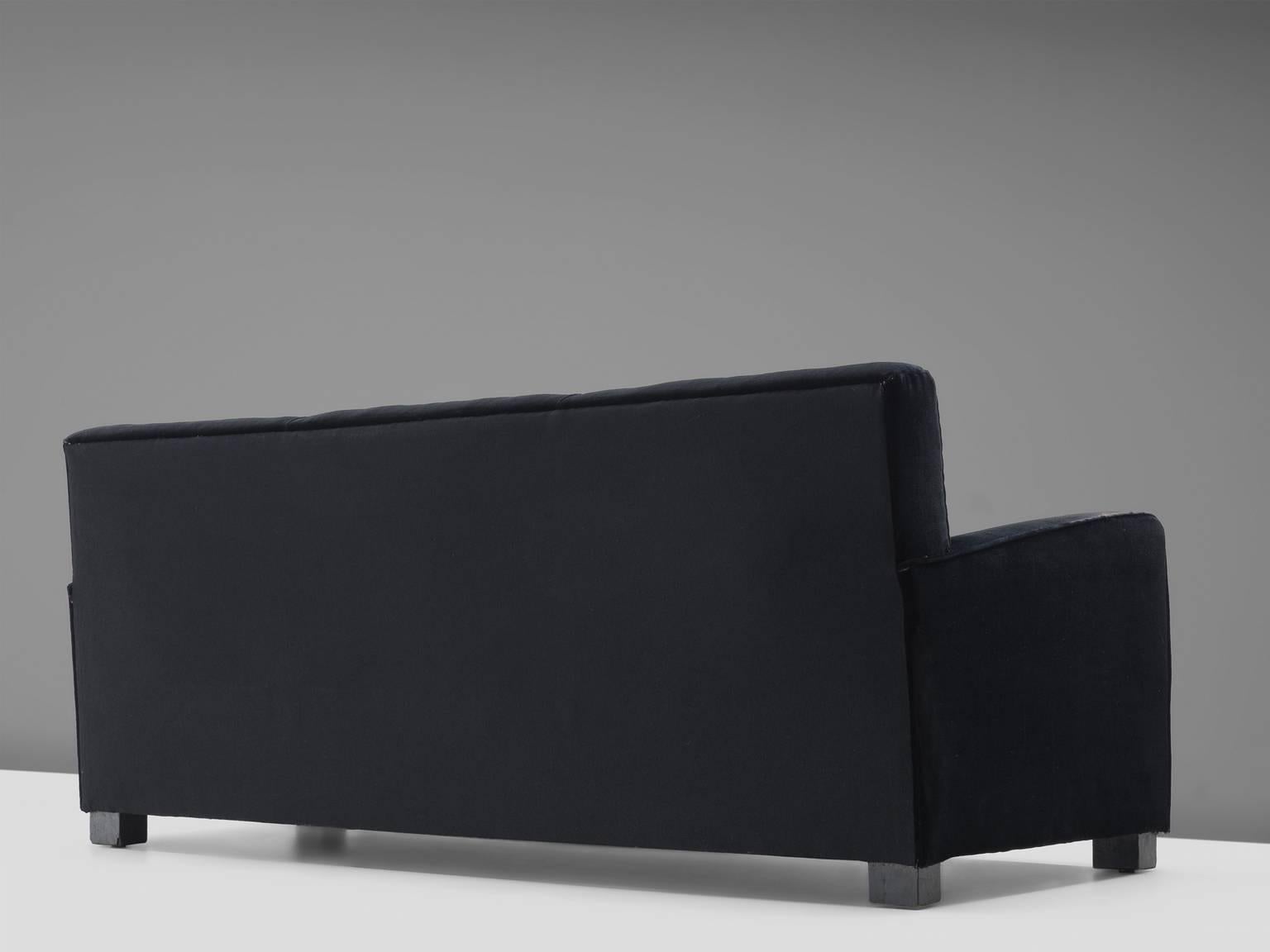 French Voluptuous Black Three-Seat Sofa
