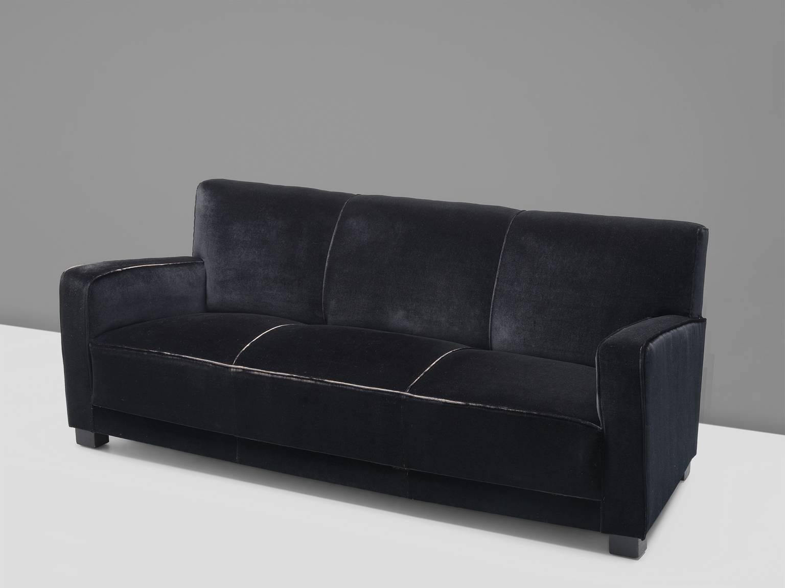 Art Deco Voluptuous Black Three-Seat Sofa