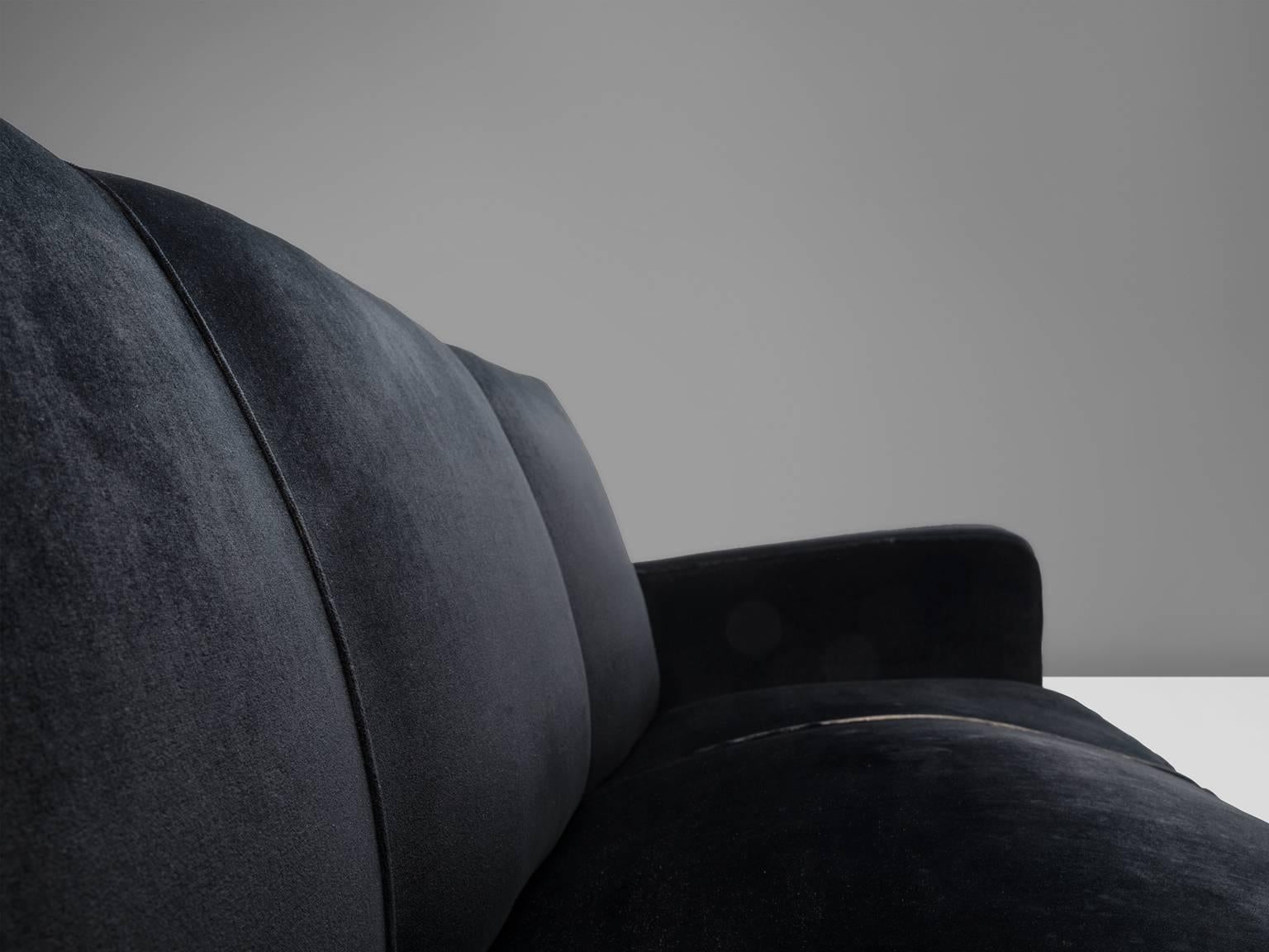 Mid-20th Century Voluptuous Black Three-Seat Sofa