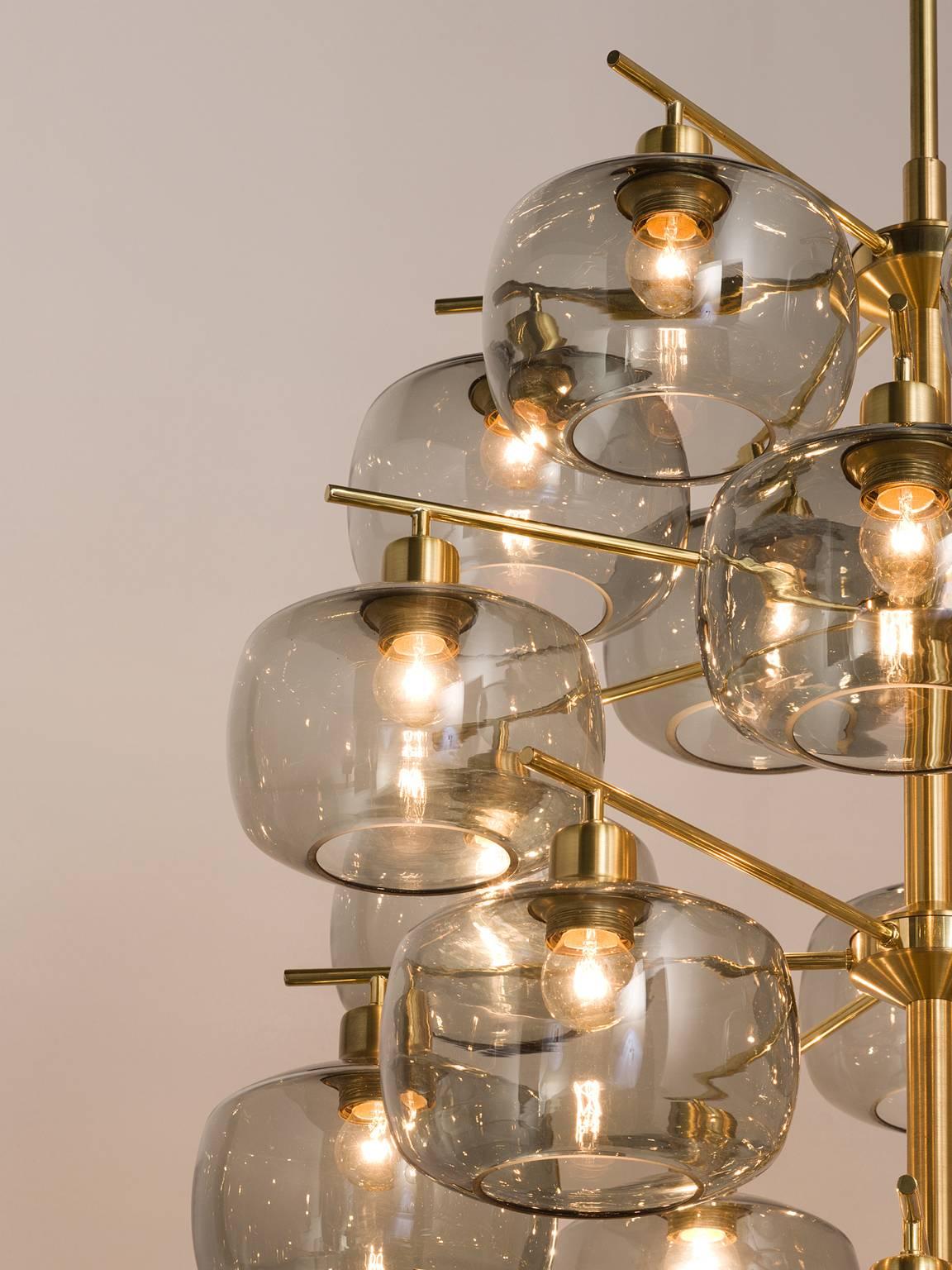 Swedish Eight Holger Johansson Chandeliers with 24 Smoked Glass Bulbs, 1952