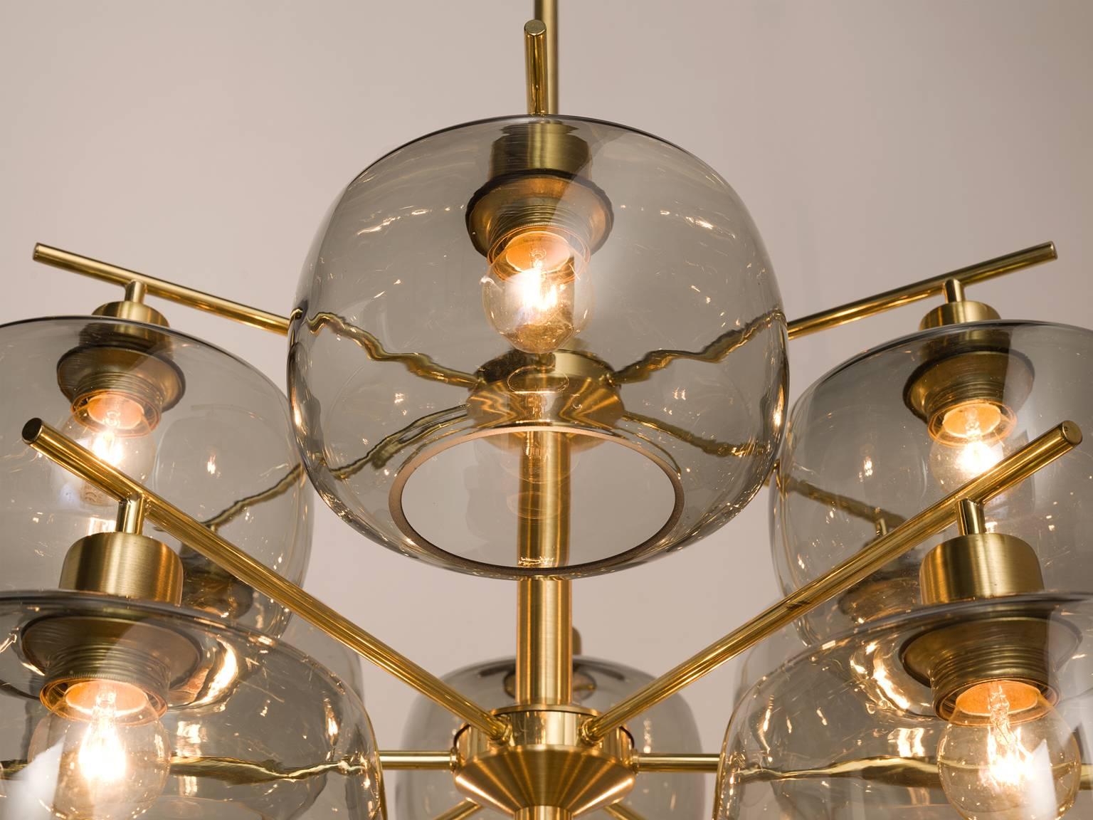 Eight Holger Johansson Chandeliers with 24 Smoked Glass Bulbs, 1952 In Excellent Condition In Waalwijk, NL