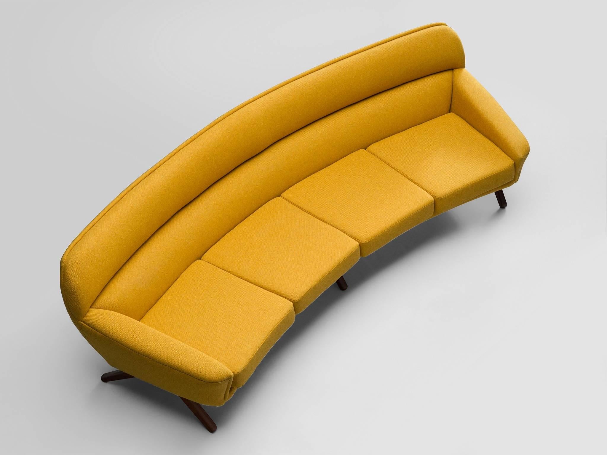 Danish Reupholstered Curved Sofa by Leif Hansen, Denmark