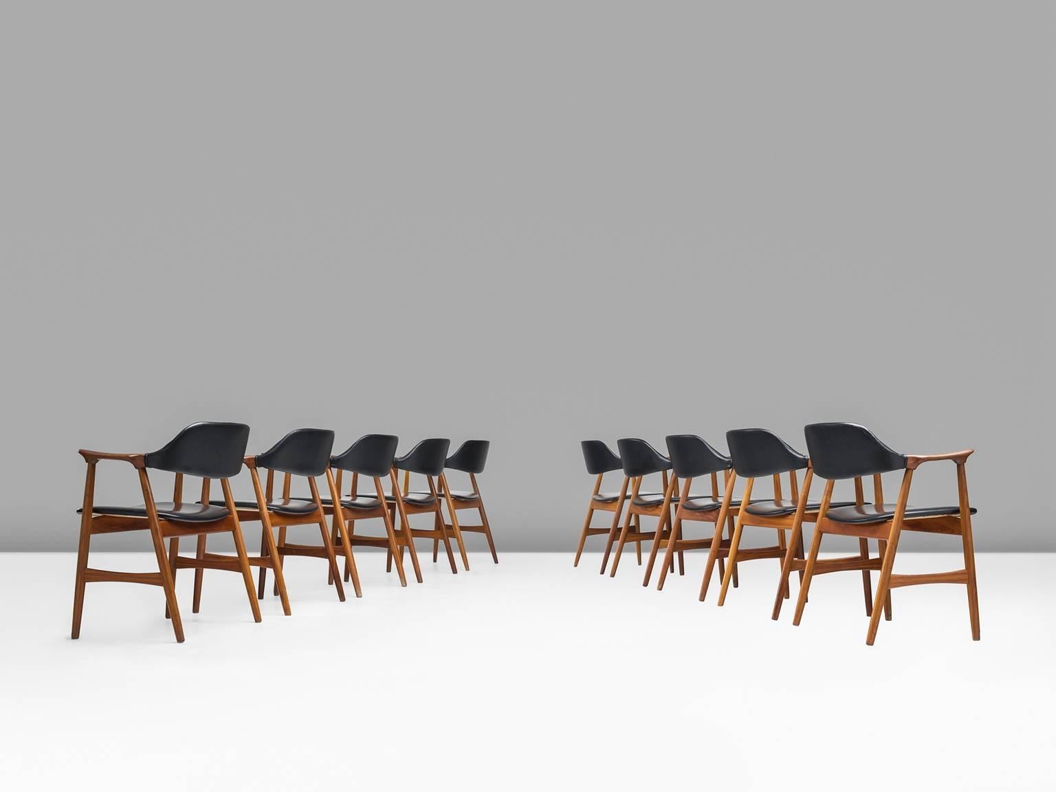 Scandinavian Modern Set of Ten Norwegian Black Leatherette Room Armchairs