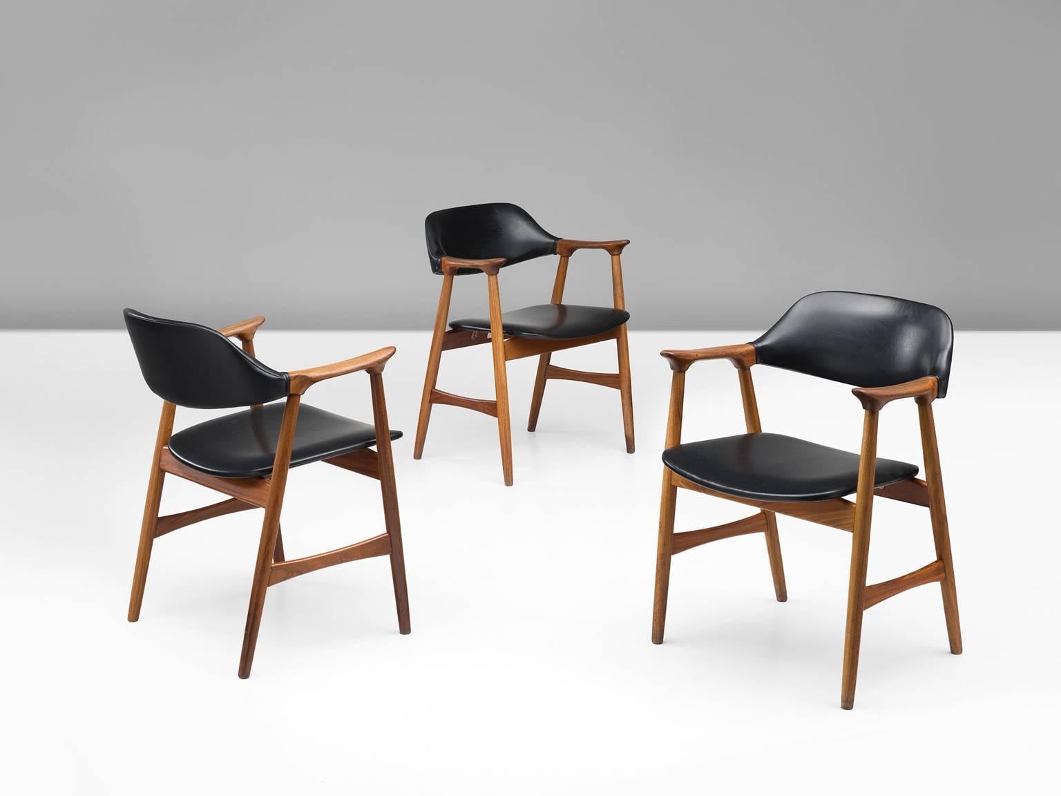 Set of Ten Norwegian Black Leatherette Room Armchairs In Good Condition In Waalwijk, NL