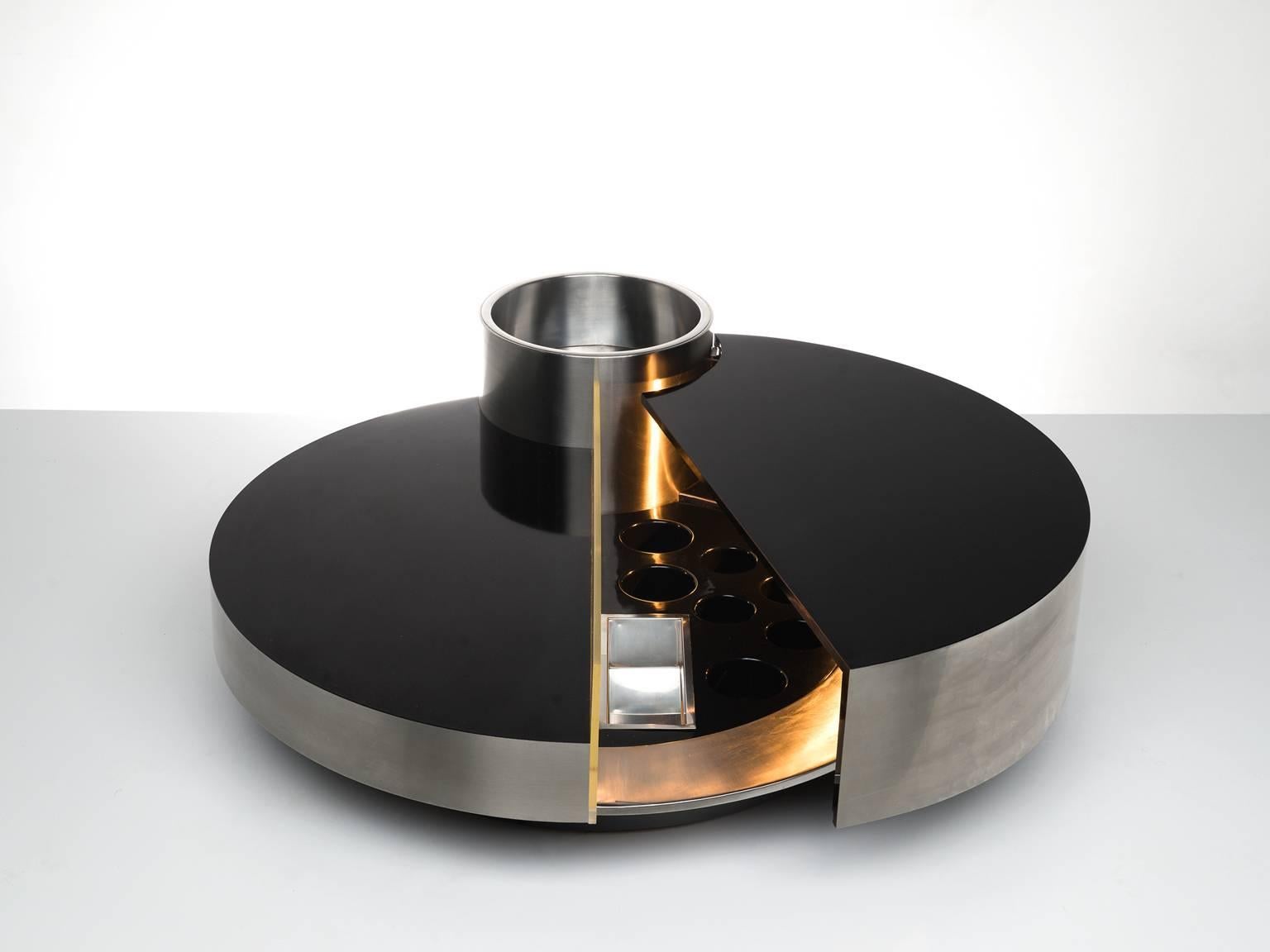 Steel Massimo Papiri for Mario Sabot Cocktail Table with Dry Bar