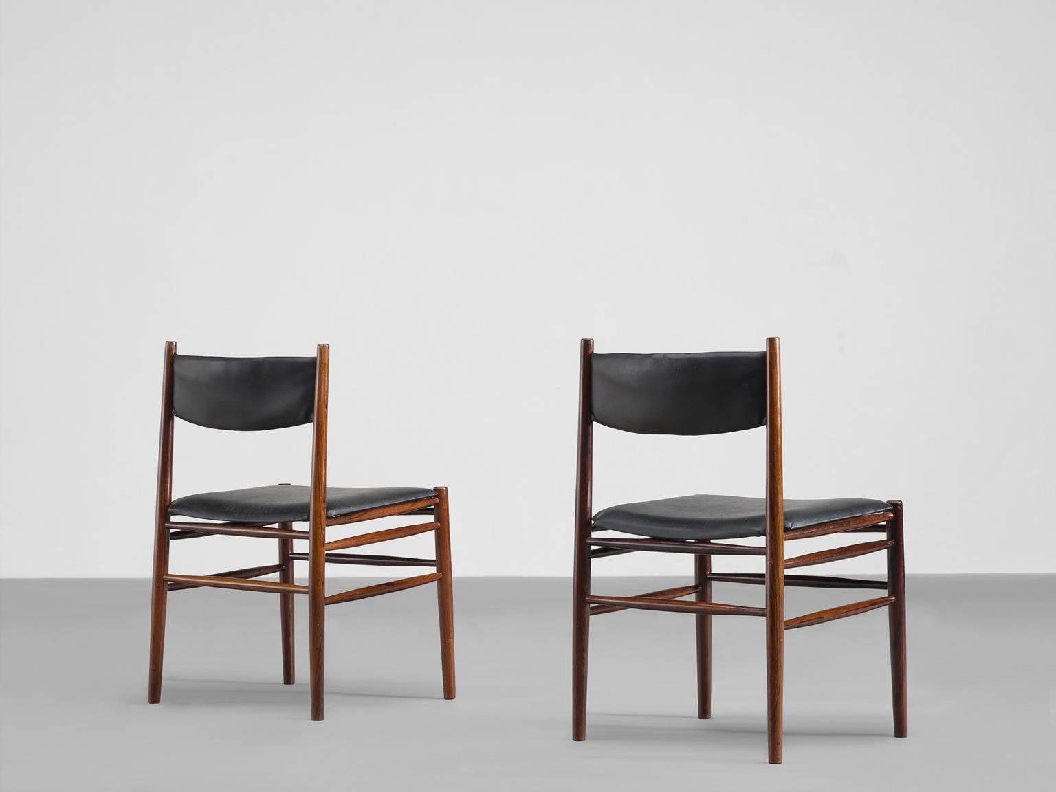 Mid-20th Century Set of Six Danish Rosewood and Leather Chairs