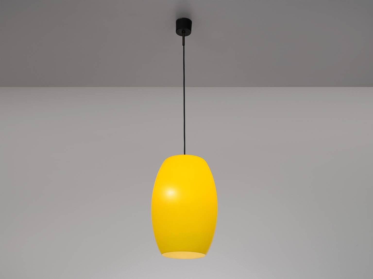 Mid-Century Modern Large Citrus-Yellow Pendant in Opaline Glass