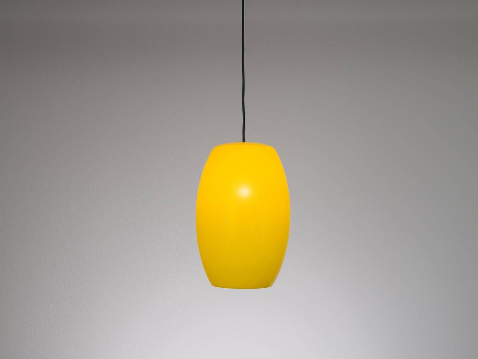 Italian Large Citrus-Yellow Pendant in Opaline Glass