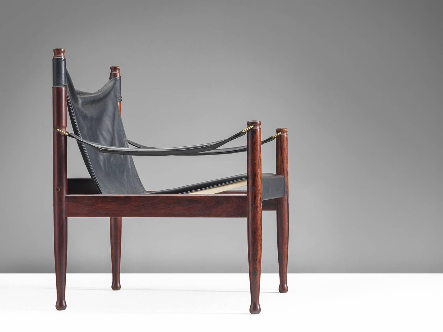 Danish Erik Wørts Safari Lounge Chairs in Rosewood and Leather