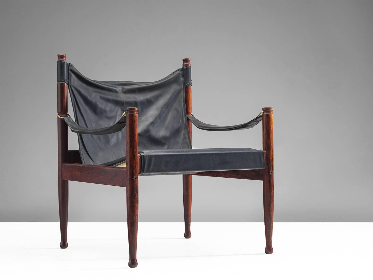 Scandinavian Modern Erik Wørts Safari Lounge Chairs in Rosewood and Leather