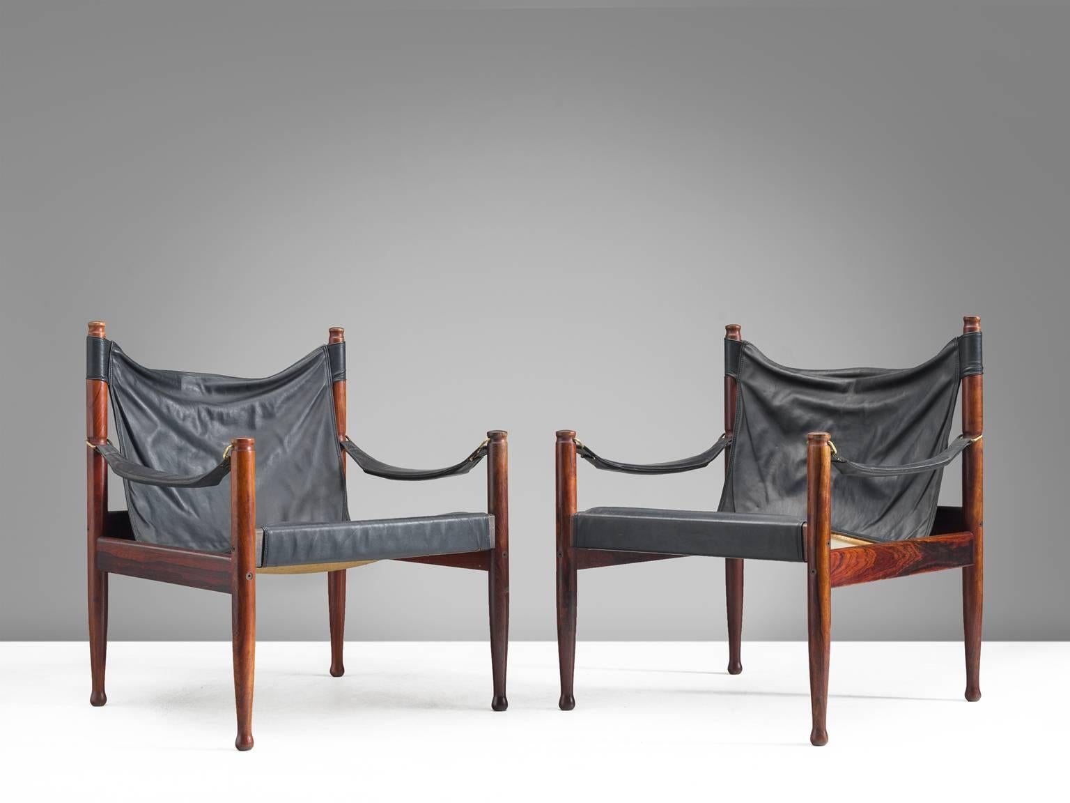 Erik Wørts Safari Lounge Chairs in Rosewood and Leather 1