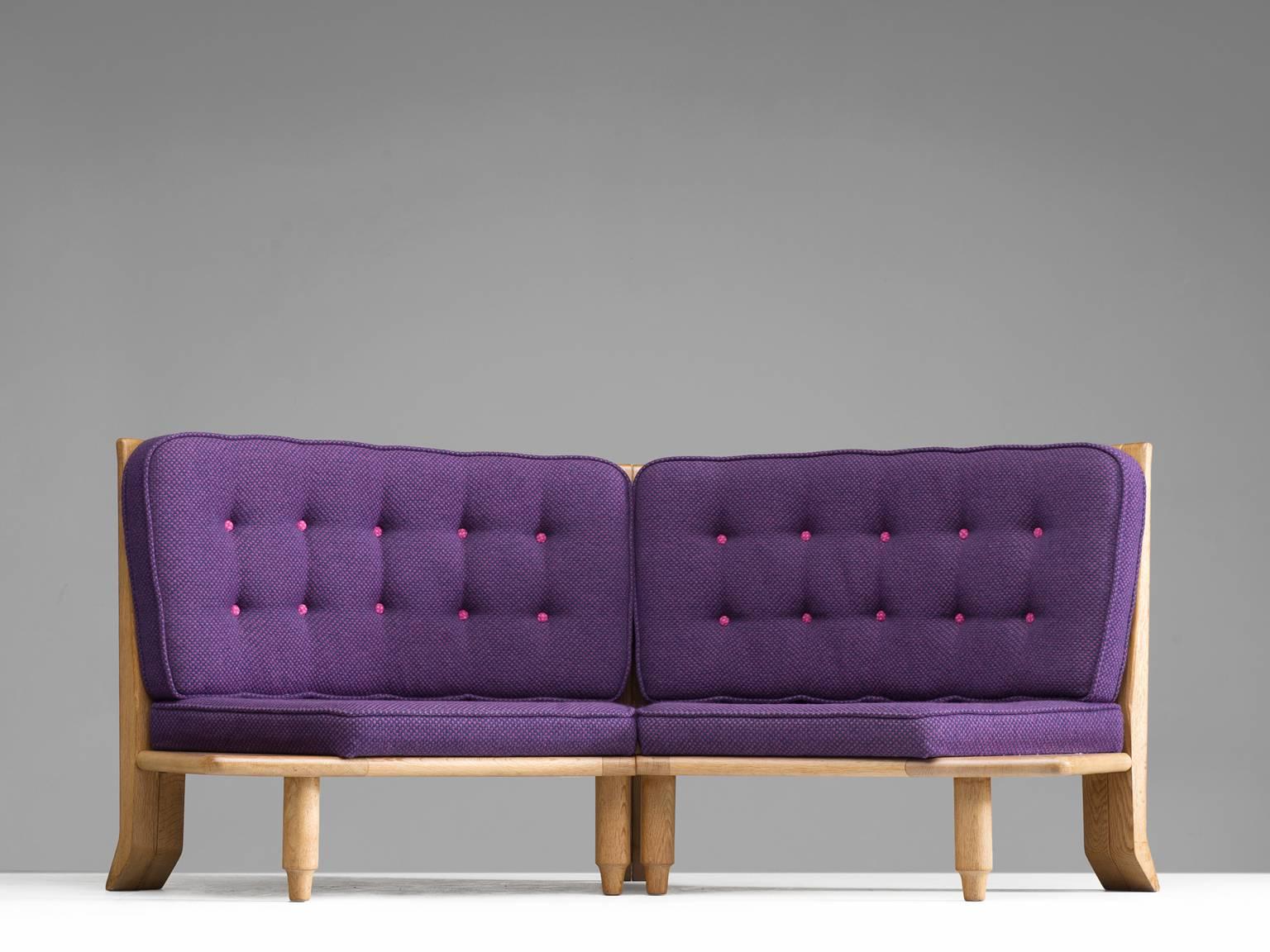 Mid-Century Modern Guillerme & Chambron Oak Settee