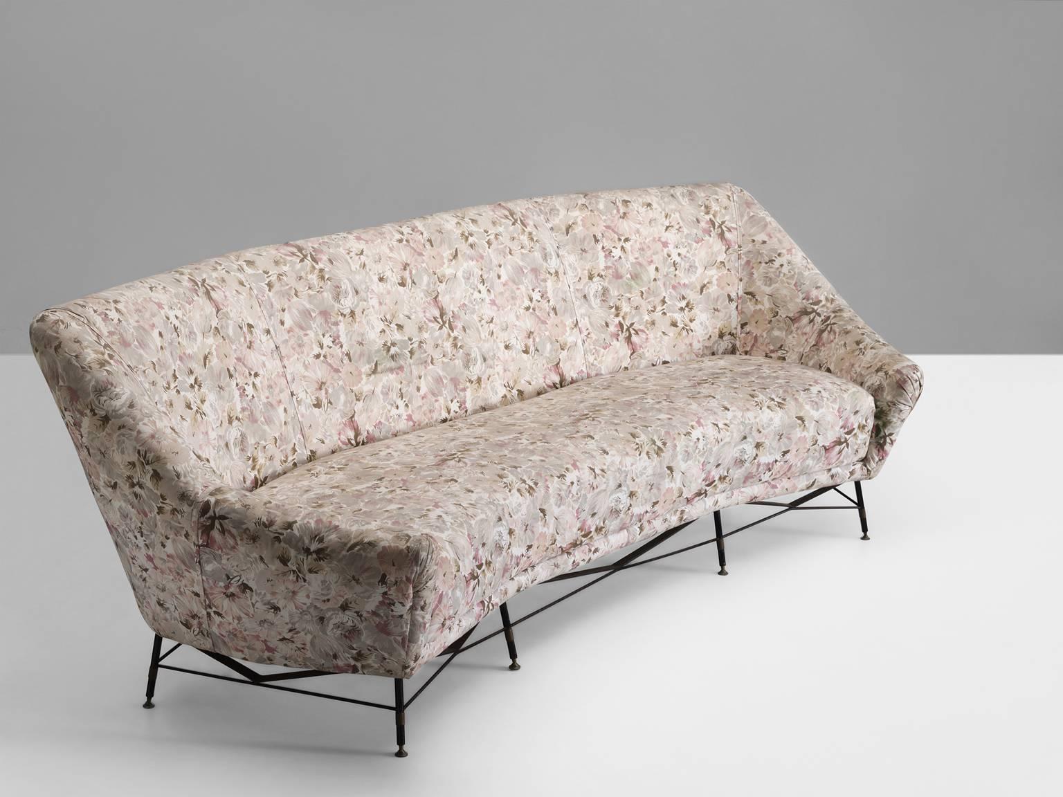 Mid-Century Modern Italian Sofa with Floral Upholstery